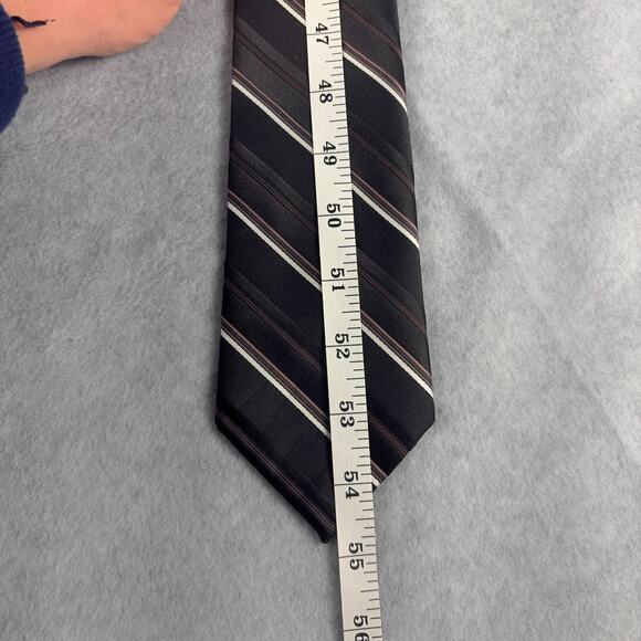 Vintage Sears Men's Store Necktie Short Black Striped Slim Silk Polyester Dinner - Picture 6 of 8